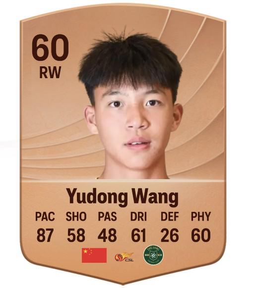 王钰栋FC26评分：60评分，87速度、61盘带、58射门、3花3逆
